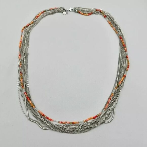 Vera Wang NecklacE Coral Pink Beads Silver Tone Layered Strands NWOT 28"-30" - Picture 2 of 10